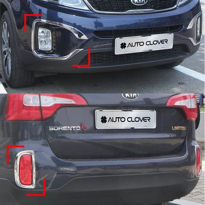 Auto Clover Chrome Front & Rear Fog Light Surrounds for Kia Sorento 2013 - 2014