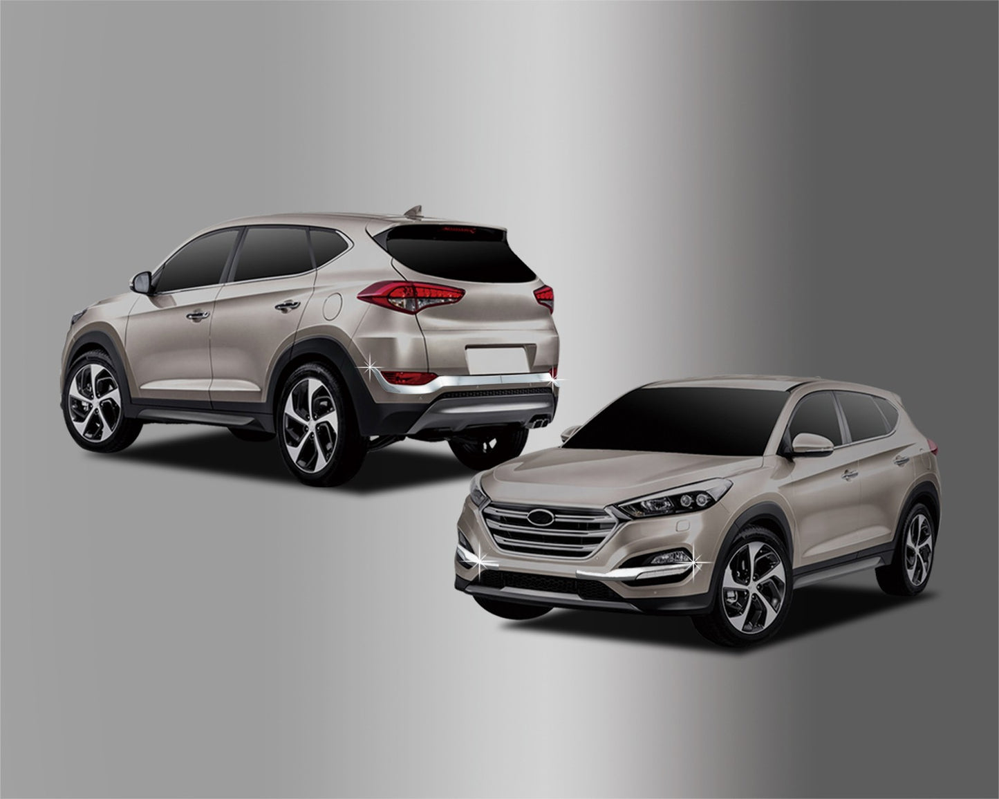 Auto Clover Chrome Front and Rear Bumper Trim Set for Hyundai Tucson 2015 - 2018