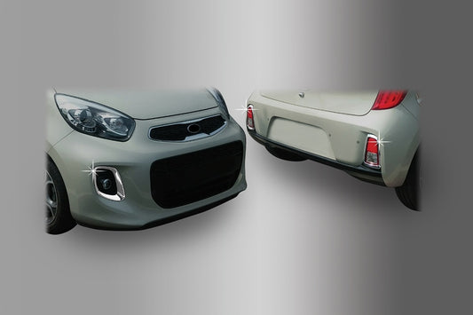 Auto Clover Chrome Front and Rear Fog Light Trim Set for Kia Picanto 2015 - 2016