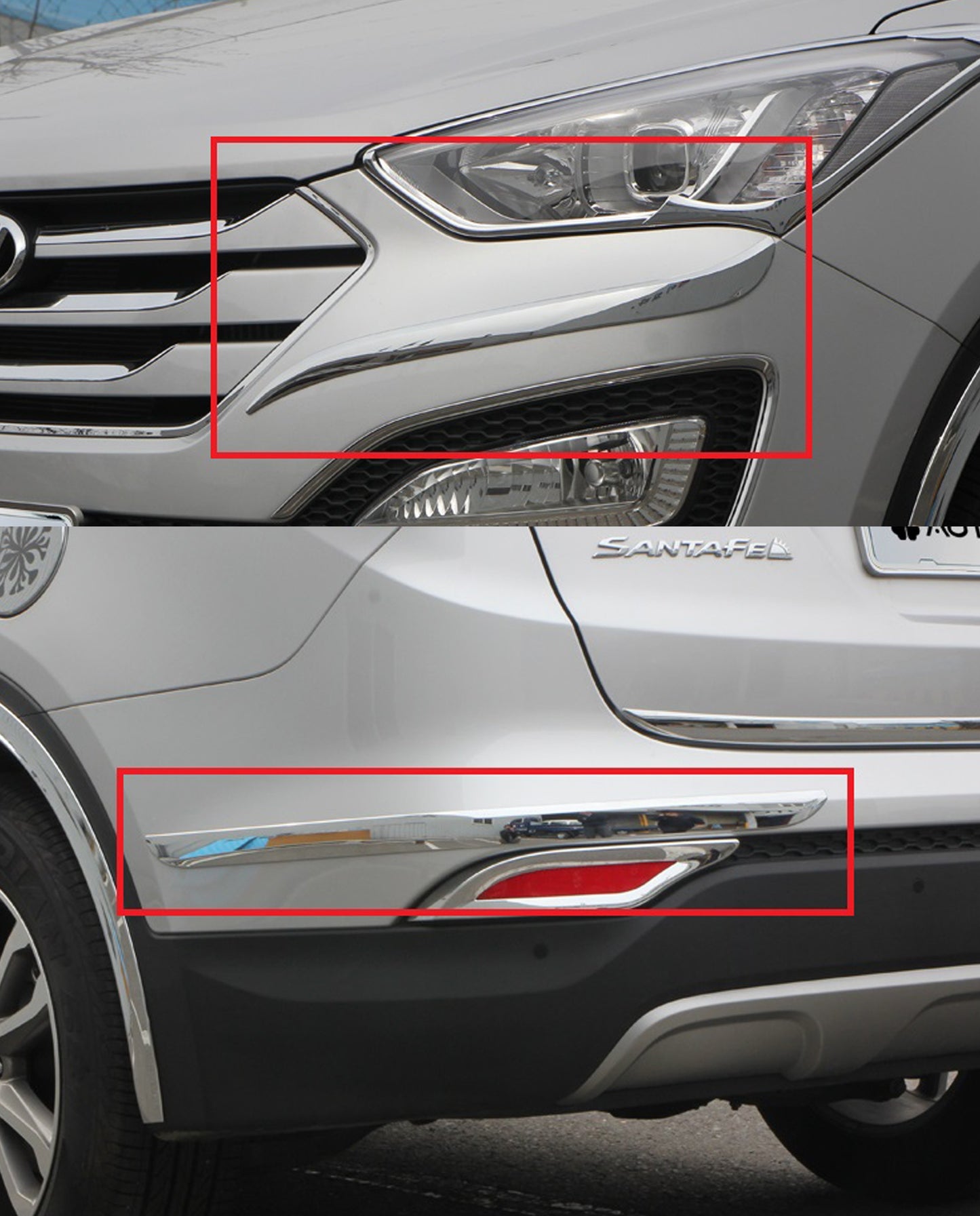 Auto Clover Chrome Front and Rear Bumper Trim for Hyundai Santa Fe 2013 - 2018